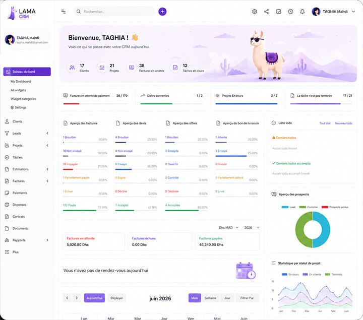 lama crm desktop web app lightmode